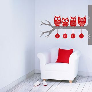 festive woodland owl wall stickers by snuggledust studios