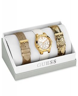GUESS Watch Set, Womens Interchangeable Beige, White and Metallic Lizard Print Leather Straps 38mm U0163L4   Watches   Jewelry & Watches
