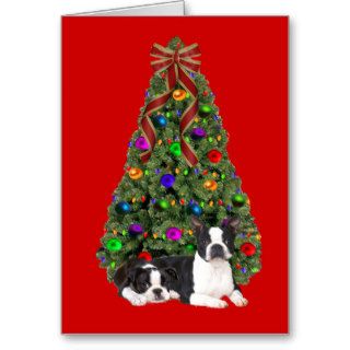 Boston Terrier Christmas Tree Card