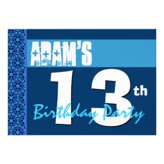 13th Birthday Party Modern Blue Recycled 204 Personalized Announcements