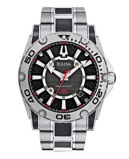 Bulova Mens Precisionist Champlain Stainless Steel and Black Carbon Fiber Bracelet Watch 47mm 96B156   Watches   Jewelry & Watches