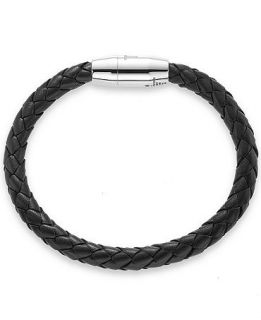 The Fifth Season by Roberto Coin Sterling Silver Bracelet, Woven Black Leather Bracelet   Bracelets   Jewelry & Watches