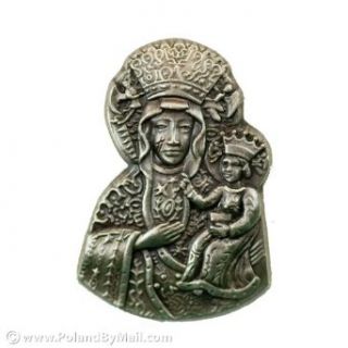 Antique Silver Lapel Pin   Our Lady of Czestochowa Novelty Buttons And Pins Clothing