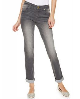 INC International Concepts Curvy Fit Straight Leg Cuffed Jeans, Grey Wash   Jeans   Women