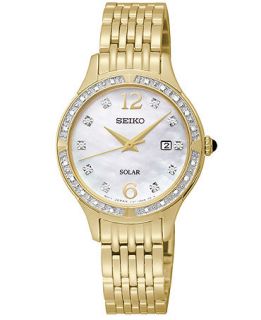 Seiko Watch, Womens Solar Diamond Accent Gold Tone Stainless Steel Bracelet 29mm SUT094   Watches   Jewelry & Watches
