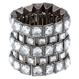 Celeste Silvertone Acrylic Stone Wide Stretch Bracelet Celeste Fashion Bracelets