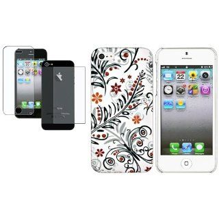CommonByte Rubber White/Colorful Flower Skin Case+2x Anti Glare Guard For iPhone 5 5th 5G Cell Phones & Accessories