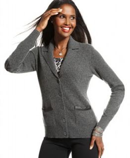 Charter Club Sweater, Long Sleeve Faux Leather Trim Cashmere Cardigan   Sweaters   Women