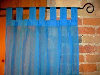 Azure Blue Sheer 100% Cotton Gauze Tab Curtain, 44 inches X 104 inches  