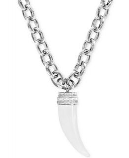 Michael Kors Silver Tone White Tusk Pendant Necklace   Fashion Jewelry   Jewelry & Watches