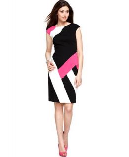 Maggy London Dress, Cap Sleeve Colorblock Stripe Shift   Dresses   Women