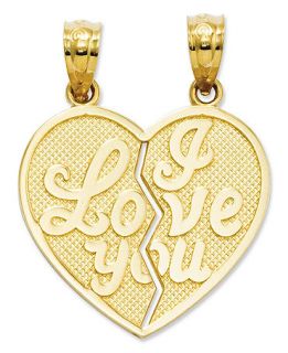 14k Gold Charm, I Love You Heart Break Apart Reversible Charm   Jewelry & Watches