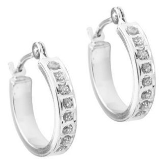 14 kt. White Gold Diamond Accent Hoop Earrings