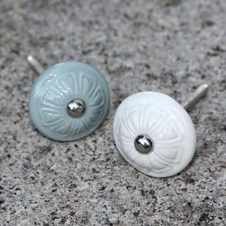 ceramic drawer knob in white or duck egg by jodie byrne