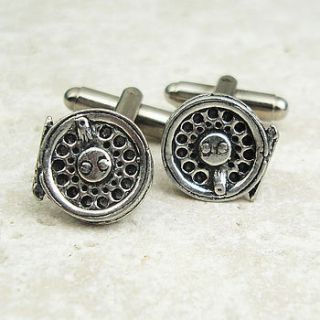 fly fishing reel cufflinks antiqued pewter by wild life designs