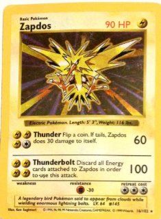 Pokemon Card 16/102   ZAPDOS (holo foil) Toys & Games