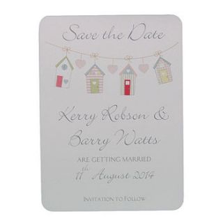 personalised beach hut save the date card by dreams to reality design ltd