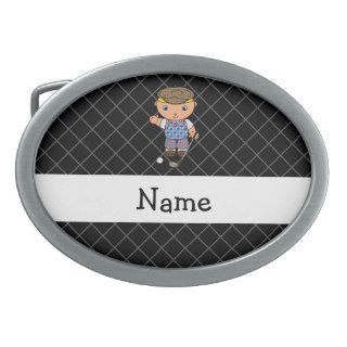 Personalized name golf player black criss cross belt buckle