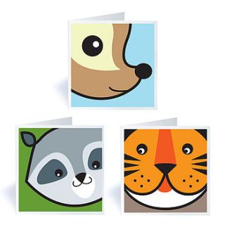 pack of six raccoon, deer and tiger cards by mrs booth