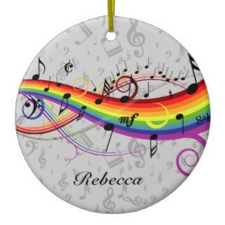 Rainbow Black Musical Notes on Gray Ornaments