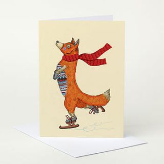 ice skating fox christmas card by sophie parker