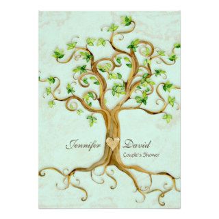 Modern Swirl Tree Roots Leaf Antique Parchment Personalized Announcement