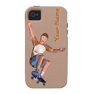 Skateboarding Boy Illustration with Custom Text Vibe iPhone 4 Cases