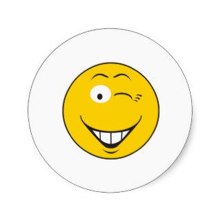 Winking Smiley Face Round Sticker