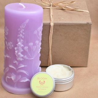candle and lip balm gift box by bloom beautiful