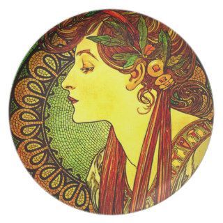 Art Nouveau Stained Glass ~ Vintage Alphonse Mucha Party Plate
