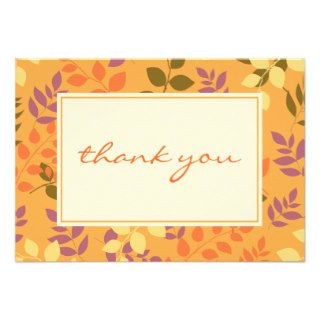 Flat Thank You Note Card  Autumn Leaves Border