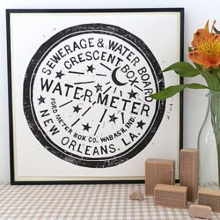 new orleans drain linocut by woah there pickle