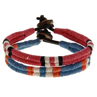 Set of 2 Red and Blue Leather Bracelets (India) Bracelets
