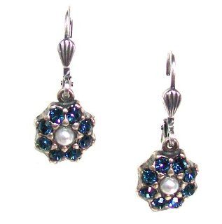 Catherine Popesco Sterling Silver Plated Dainty Flower Dangle Earrings with Montana Blue Swarovski Crystals Catherine Popesco Jewelry