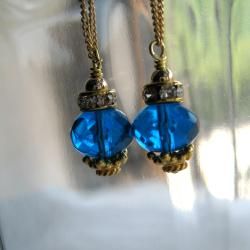 Goldfill Alexandria Blue Czech Glass Dangle Earrings (USA) Earrings