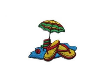 ID #1798 Beach Scene Umbrella Chair Flip Flop Embroidered Iron On Applique Patch