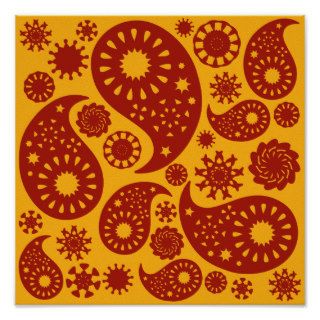 Red and Warm Yellow Paisley Pattern. Posters