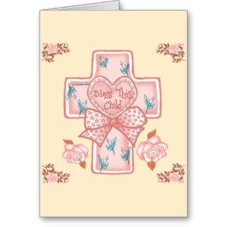 Pink Bless Child Heart Cross Greeting Cards
