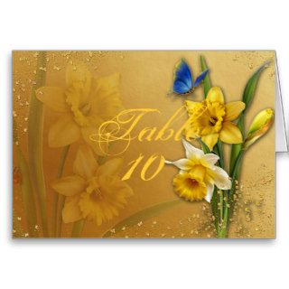 Blue Butterfly on Daffodil Wedding Seating Card