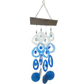 Recycled Glass Bottle Wind Chime on Driftwood  Glacier Blue  Modern Artisans  Patio, Lawn & Garden