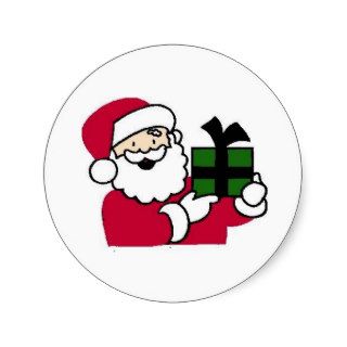 Santa Holding Gift Round Sticker