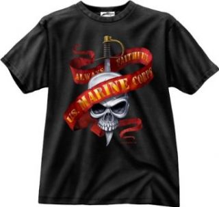 USMC Scull Ribbon 'Always Faithful' Logo Tee   U.S. Marine CORPS Olive T Shirt Clothing
