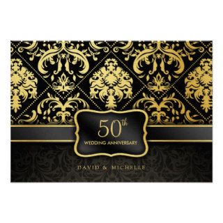 Elegant Black & Gold 50th Wedding Anniversary Personalized Invite