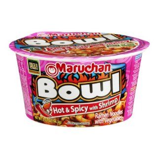 Maruchan Bowl Hot & Spicy with Shrimp Flavor Ramen Noodles with Vegetables, 3.3 OZ (Pack of 6)  Grocery & Gourmet Food