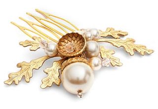petworth gold acorn and pearl hair comb by cherished