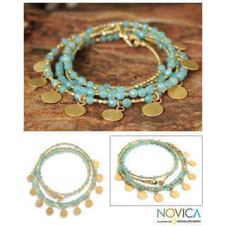 Gold Overlay 'Aqua Deva Dancer' Quartz Bracelet (Thailand) Novica Bracelets