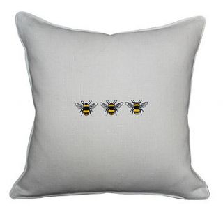linen three bees cushion by jane hornsby