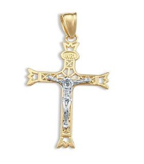 Cross Jesus Crucifix Pendant 14k Yellow White Gold Charm 1.50 inch Jewel Tie Jewelry