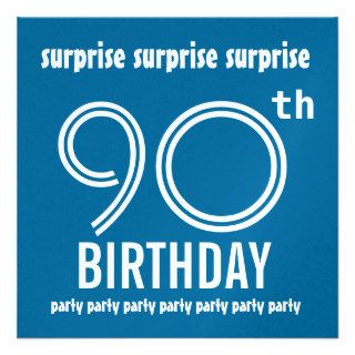 SURPRISE 90th Birthday Party Blue and White W215 Custom Announcements