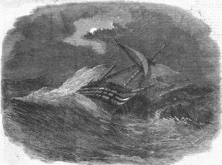SHIPS Wreck of Egyptian warship, Black Sea, antique print, 1854  